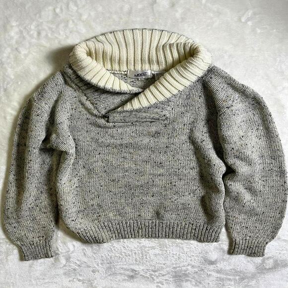 VTG 90's Shawl Collar Sweater Men's L Modz Donegal Neutral Speckled Wool Earthy - Picture 1 of 11